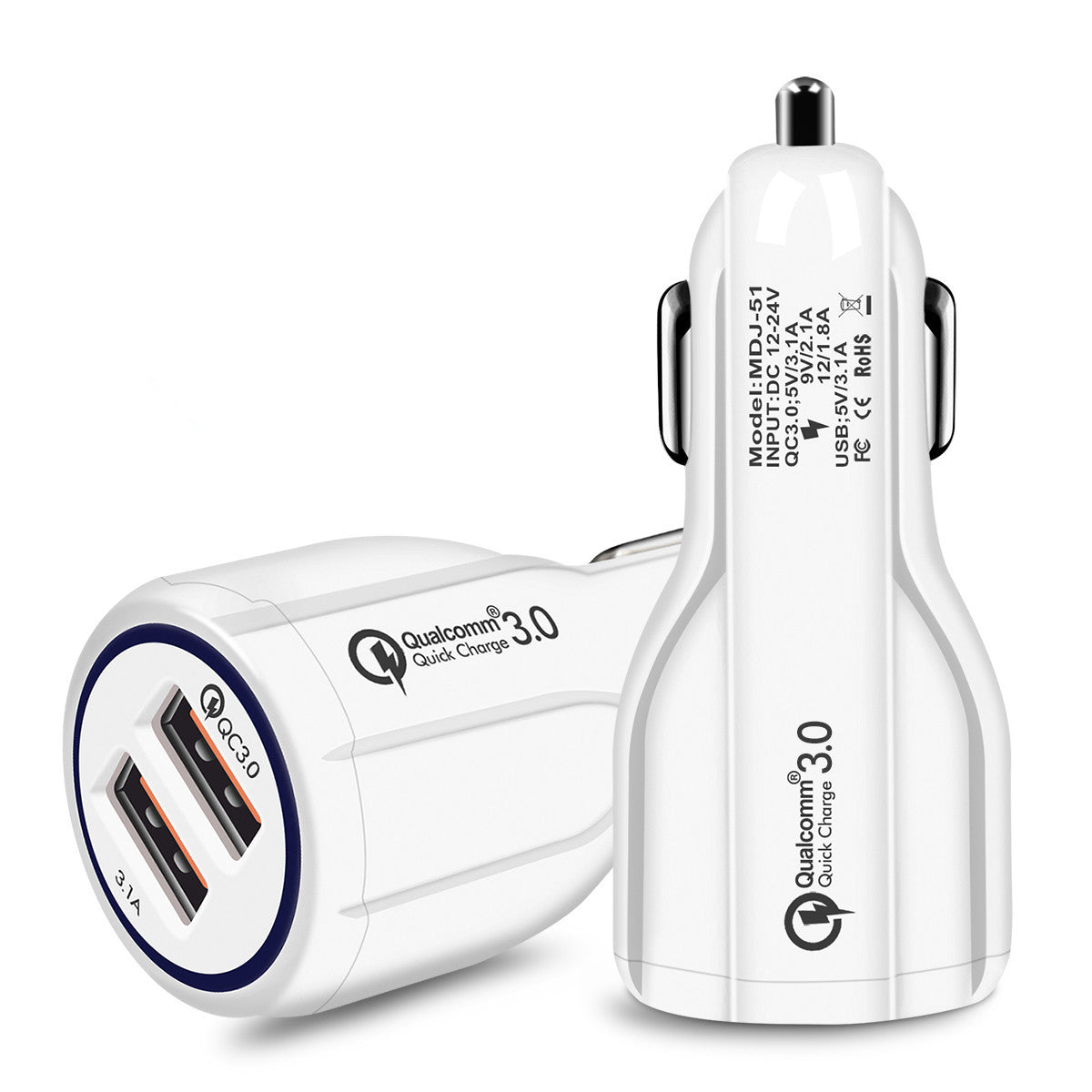 Premium Quick Charge 3.0 Car Charger - Dual USB Fast Charging Adapter with Qualcomm Technology
