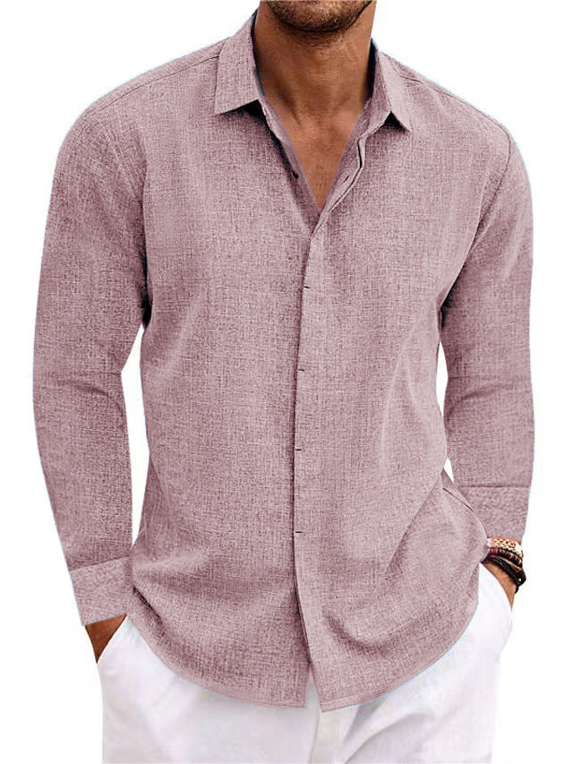 Solid Color Long Sleeve Cotton Linen Shirt for Men – Undershirt Style