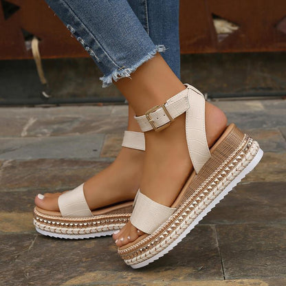 Women's Summer Wedge Sandals – Buckle Strap Hemp Platform Peep Toe Shoes