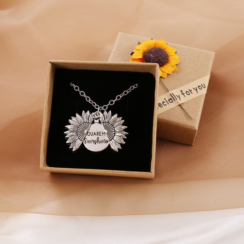 "You Are My Sunshine" Sunflower Necklace - Meaningful Pendant for Women and Men, Perfect Couple Gift