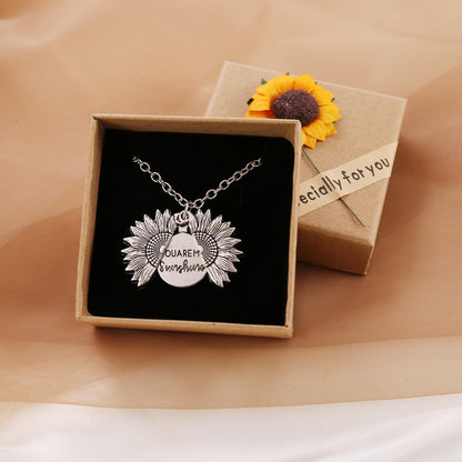 "You Are My Sunshine" Sunflower Necklace - Meaningful Pendant for Women and Men, Perfect Couple Gift