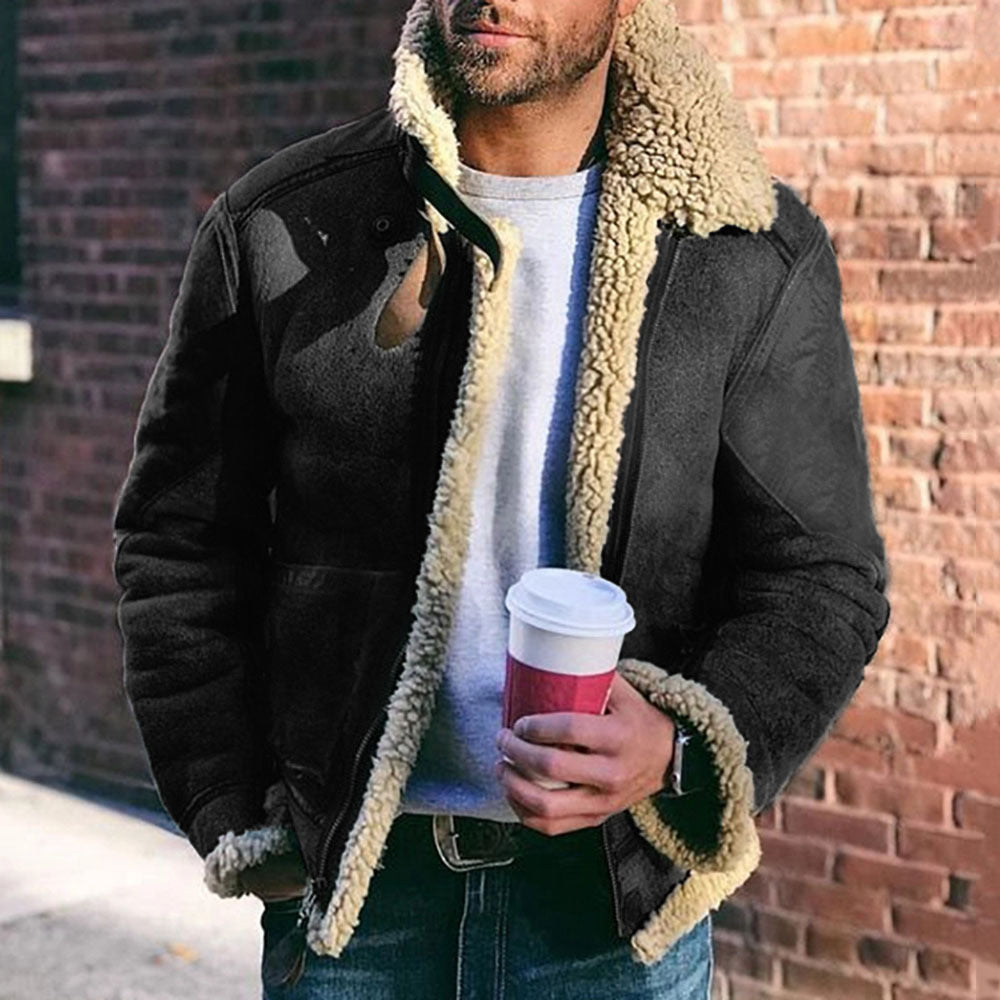 Men's Faux Leather Velvet Jacket Stylish Winter Outerwear