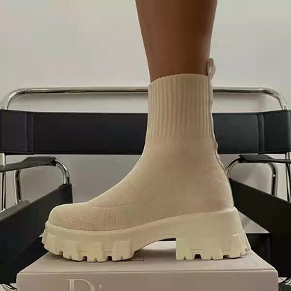 Women's Sock Boots - Platform Chunky Heel Shoes, Trendy Style