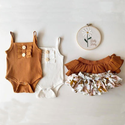 New Baby Clothing Wholesale – Girls Summer Romper & Skirt Set, Cute Toddler Outfit for Warm Weather