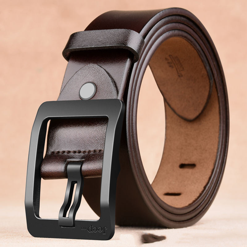 Two-Layer Cowhide Belt for Men with Needle Buckle