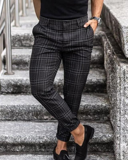Plaid Print Loose Fit Men's Casual Trousers – Lightweight and Comfortable