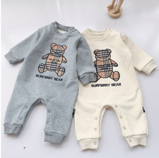 Trendy Baby Rompers for Boys & Girls – Plaid Onesies with Cute Bear Design, Infant Jumpsuits for Newborns, Stylish Children's Wear