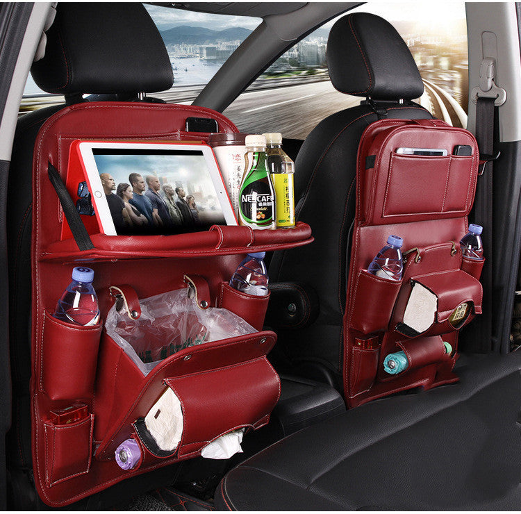 Premium Leather Car Seat Organizer - Waterproof Backseat Storage with Foldable Tray for Ultimate Vehicle Organization