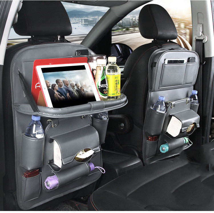 Premium Leather Car Seat Organizer - Waterproof Backseat Storage with Foldable Tray for Ultimate Vehicle Organization