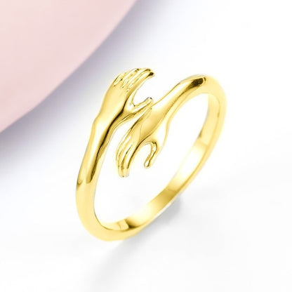 Simple Alloy Hands Hug Ring - Opening Adjustable Jewelry for a Stylish Look