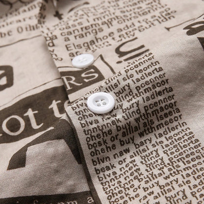 Men's Vintage Newspaper Print Hawaiian Shirt Casual Summer Beach Shirt