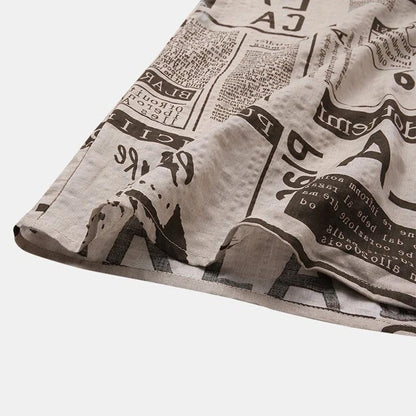 Men's Vintage Newspaper Print Hawaiian Shirt Casual Summer Beach Shirt