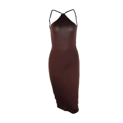 Solid Color Halter Sleeveless Dress – Long Elegant Halterneck Dress for Women