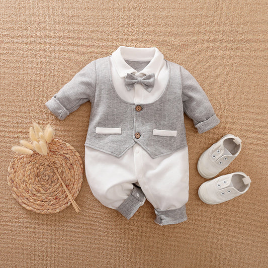 Gentleman’s Baby Clothes – Stylish Long-Sleeved Romper for Newborn Boys