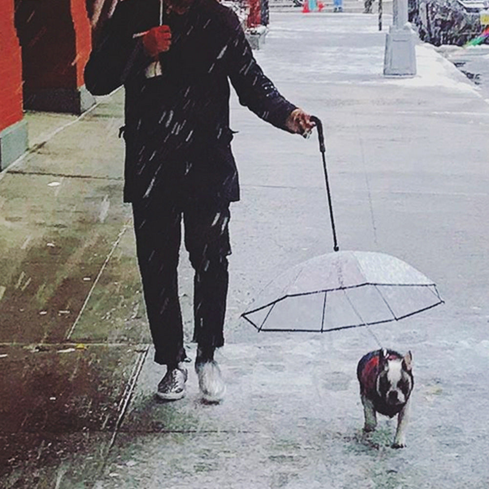 Premium Transparent Dog Umbrella with Leash - All-Weather Protection System for Rainy Day Walks