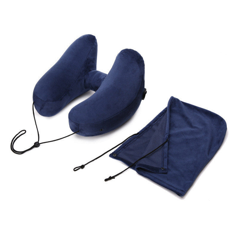 Premium Hooded Travel Pillow - Revolutionary H-Shaped Inflatable Neck Support for Ultimate Comfort