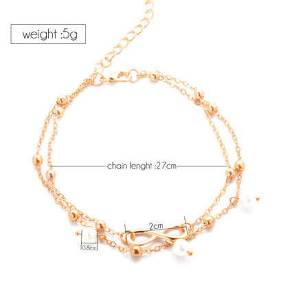 Women's Alloy Anklet with 8-Shaped Double-Layer Pearls – Elegant Foot Jewelry for Women