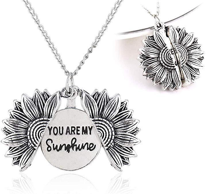 "You Are My Sunshine" Sunflower Necklace - Meaningful Pendant for Women and Men, Perfect Couple Gift