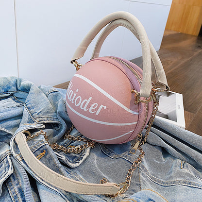 Basketball Shape Handbag - Chain Shoulder Crossbody Bag for Women & Girls