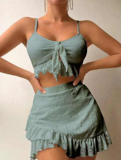 3-Piece Beach Bikini Set – Fashion Ruffle Design with Hip-Hugging Skirt – Summer Swimsuit for Women