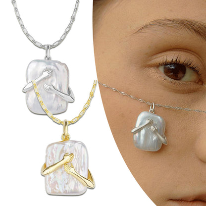 Unique Square Baroque Pearl Couple Pendant Necklace - Valentine's Day Lover Gift & Party Jewelry