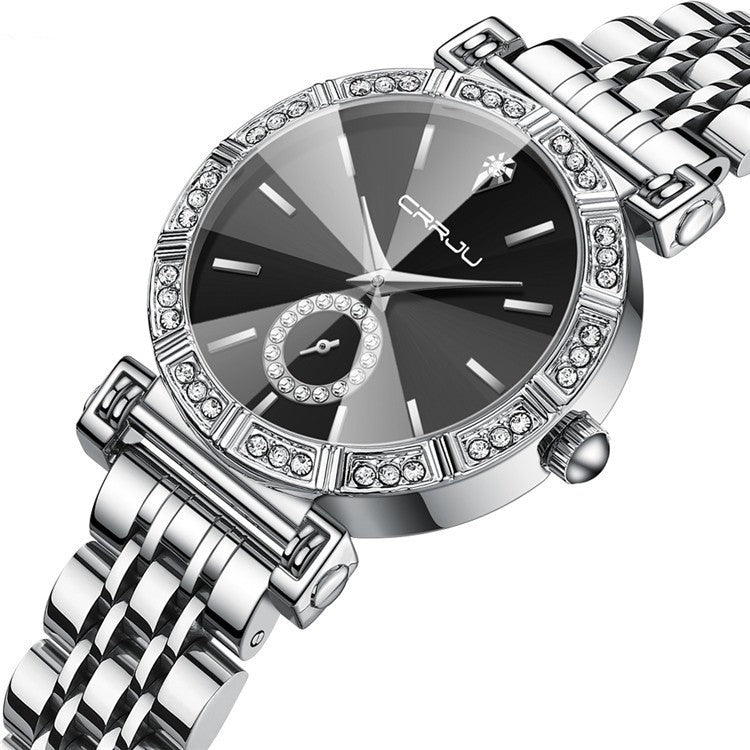 Women's Steel Belt Diamond-Embedded Watch – Luxury Stainless Steel Wristwatch for Women