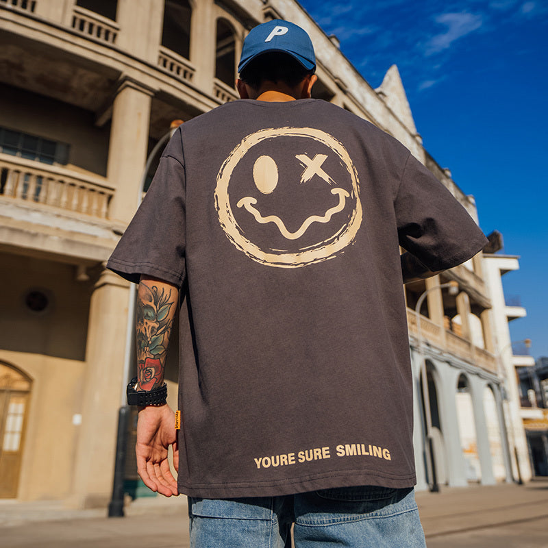 Smiley Face Short Sleeve T-shirt for Men – Casual and Trendy Graphic Tee