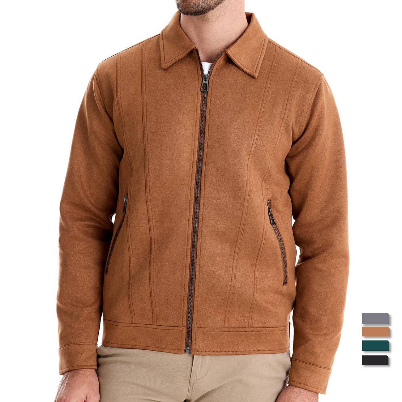 Men's Fashion Lapel Zipper Suede Jacket for Autumn and Winter Outdoor Wear