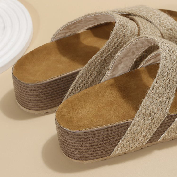 Women's Woven Cross-Strap Platform Sandals – Flat Summer Beach Shoes for Casual Comfort