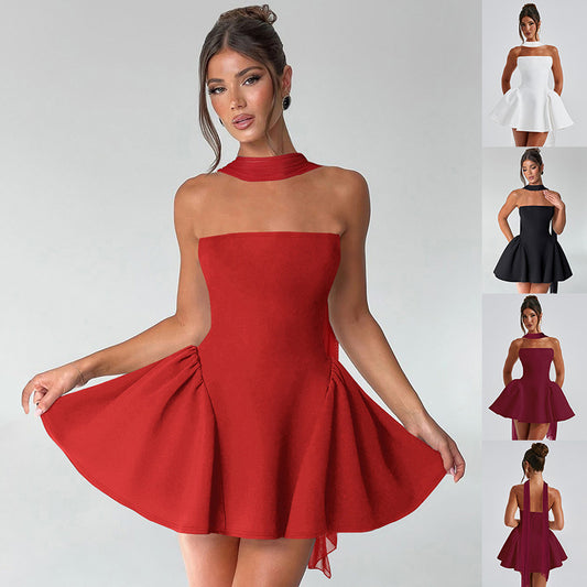 Women's Sexy Tube Top Dress – Short Party Dress with Back Zipper Design for Fashionable Nights Out