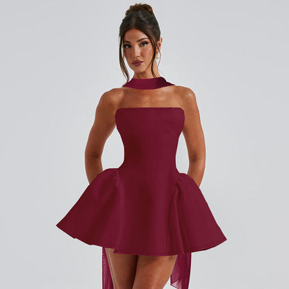 Women's Sexy Tube Top Dress – Short Party Dress with Back Zipper Design for Fashionable Nights Out