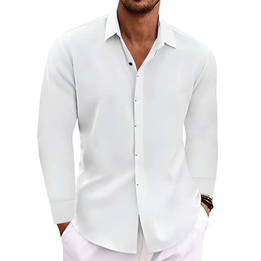 Solid Color Long Sleeve Cotton Linen Shirt for Men – Undershirt Style