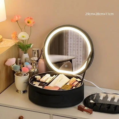 Premium Smart LED Makeup Case - Professional Vanity Organizer with Mirror Lights & Travel Design