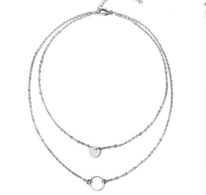 New Summer Multi-Layer Sequined Choker Necklace for Women – Gold Double Layer Round Pendant Fashion Jewelry
