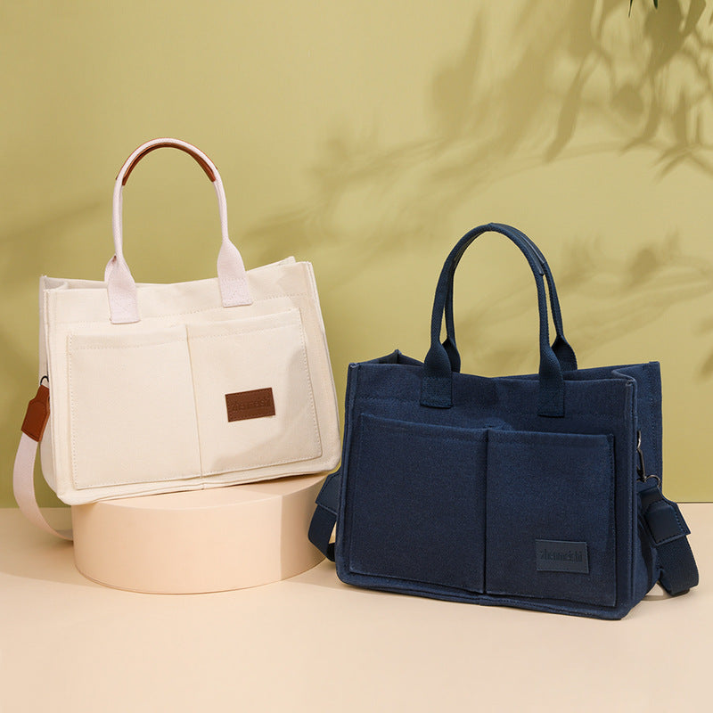 New Large Capacity Canvas Shoulder Bag for Women, Multi-Pocket Crossbody Shopper Bag for Students