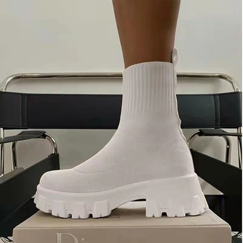 Women's Sock Boots - Platform Chunky Heel Shoes, Trendy Style