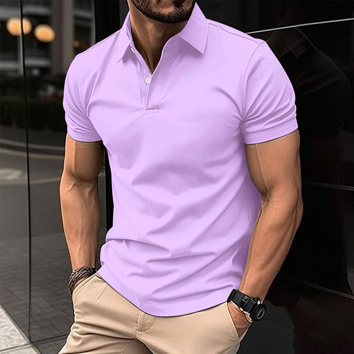 Summer Short Sleeve Polo Shirt for Men – Solid Color Button Lapel Top
