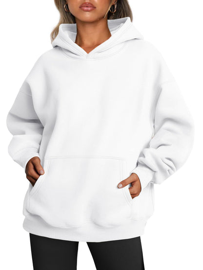 Women's Oversized Fleece Hoodie – Loose Pullover Sweatshirt with Pocket, Long Sleeve, Winter & Fall Sports Outfits