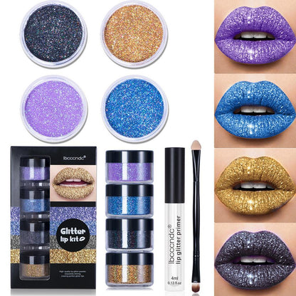 Professional Glitter Lip Kit – Complete DIY Makeup Set with Waterproof Gloss, Lipstick & Primer for Stunning Lips