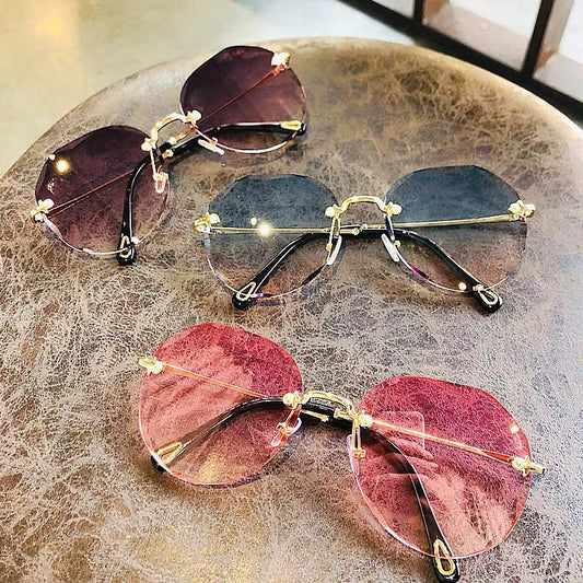 Women's Polygonal Rimless Sunglasses – Trendy Geometric Eyewear with Stylish Trim