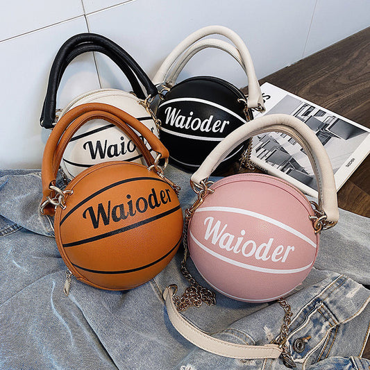 Basketball Shape Handbag - Chain Shoulder Crossbody Bag for Women & Girls