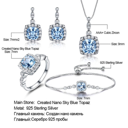 Sterling Silver Necklace Set with Sky Blue Topaz – Four-Piece Jewelry Set