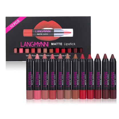 Professional 12-Piece Lipstick Collection - Complete Matte & Glossy Set | Long-Lasting Formula