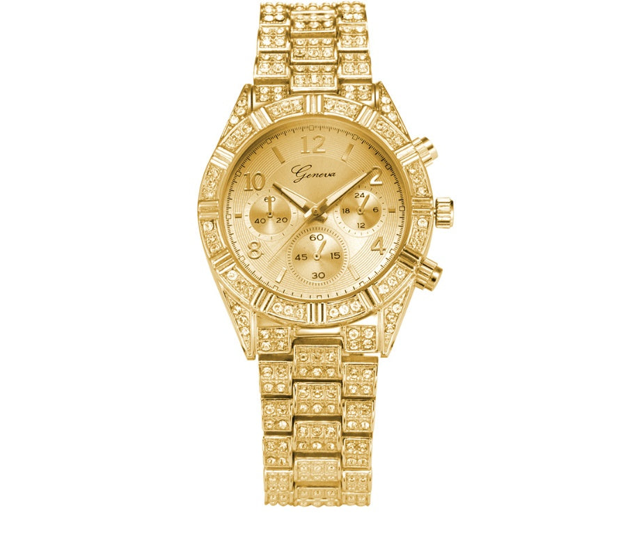 Women's Crystal Quartz Analog Wristwatch - Fashion Stainless Steel Geneva Luxury Sport Watch for Women
