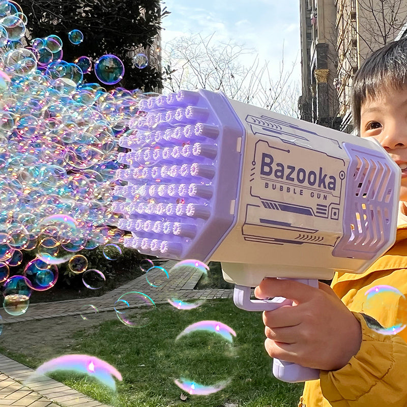 Rocket Bubble Gun Toy with 69 Holes – Automatic Light-Up Soap Bubble Blower for Kids