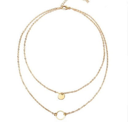 New Summer Multi-Layer Sequined Choker Necklace for Women – Gold Double Layer Round Pendant Fashion Jewelry