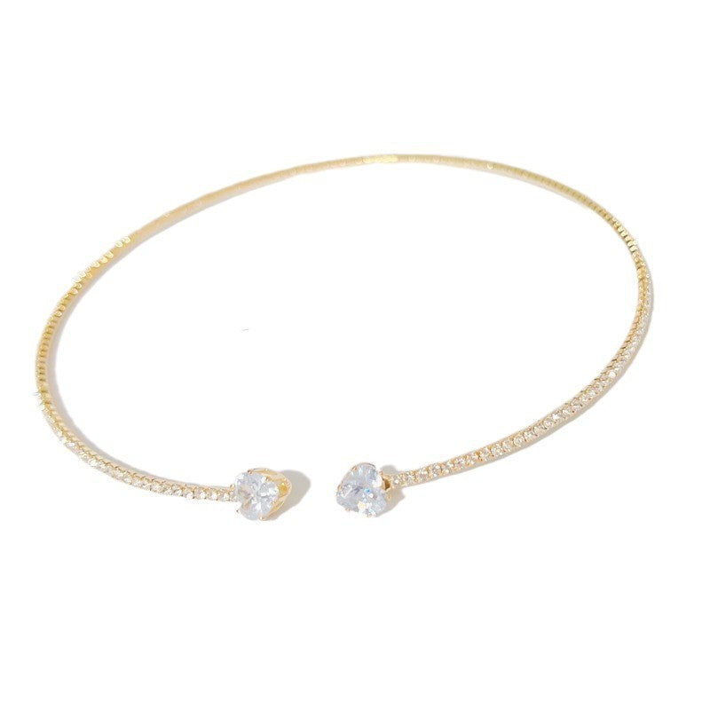 Fashion Rhinestone Heart Collar Choker Necklace for Women – Silver Color Simple Open Collar Necklace, Elegant Jewelry Accessory