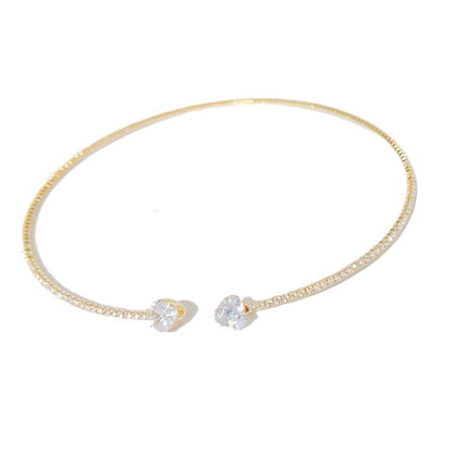 Fashion Rhinestone Heart Collar Choker Necklace for Women – Silver Color Simple Open Collar Necklace, Elegant Jewelry Accessory