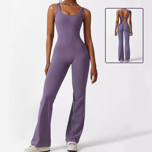 Women's Sleeveless Flare Jumpsuit – Fitness & Yoga Long Pants, Stylish and Comfortable Activewear