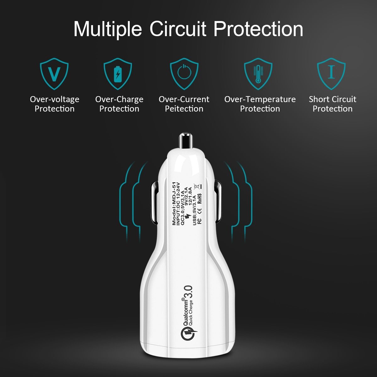 Premium Quick Charge 3.0 Car Charger - Dual USB Fast Charging Adapter with Qualcomm Technology